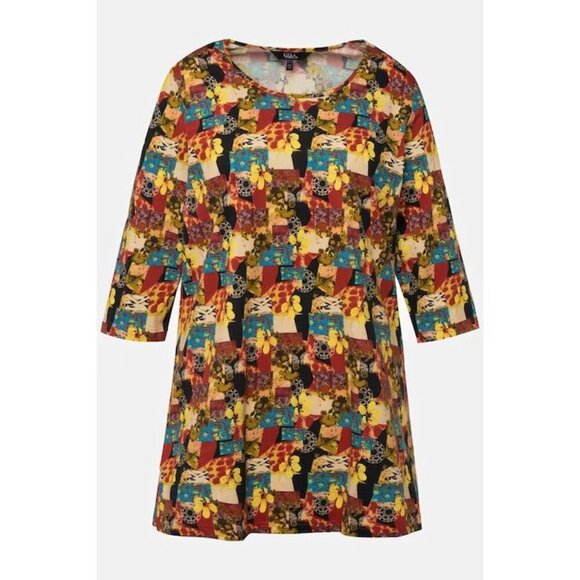 Ulla Popken New With Tags Plus 20/22 Tunic Unique Fall Tone Print 3/4 Sleeve - Picture 4 of 11